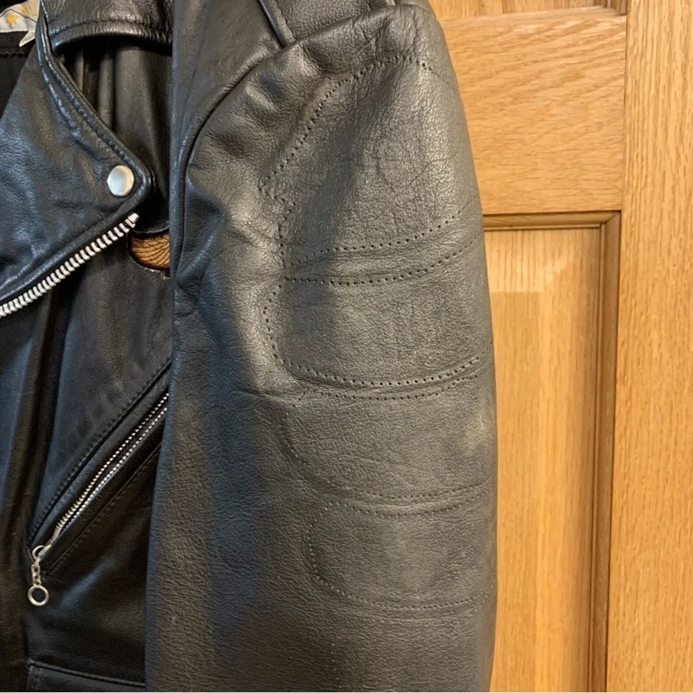 Vtg Open Road Black Leather Jacket Harley Davidson Wings Patch Men’s Sz 46 XL
